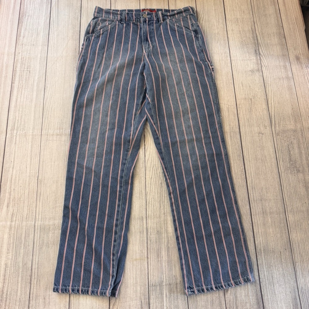 Dickies Carpenter Jeans Red White Stripe Blue Denim Relaxed Fit 7/28 Women's